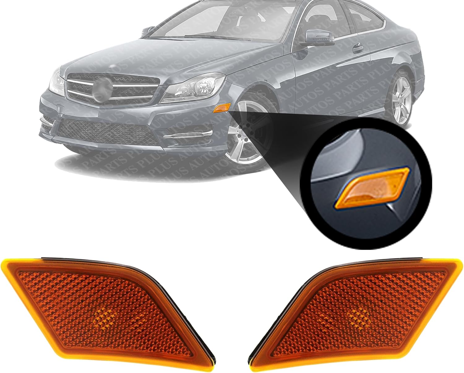 Set Of 2 Front Side-Marker Lamp Lens And Housing Right Passenger & Left Driver Side Direct Replacement Compatible With 2008-2015 Mercedes Benz C-Class / C63 MB2555100 MB2554100