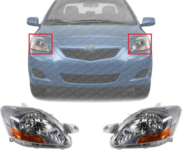Set Of 2 Front Headlight Lens And Housing Right Passenger & Left Driver Side Direct Replacement Compatible With 2007-2011 Toyota Yaris TO2518120 TO2519120 8117052A80 8113052A90