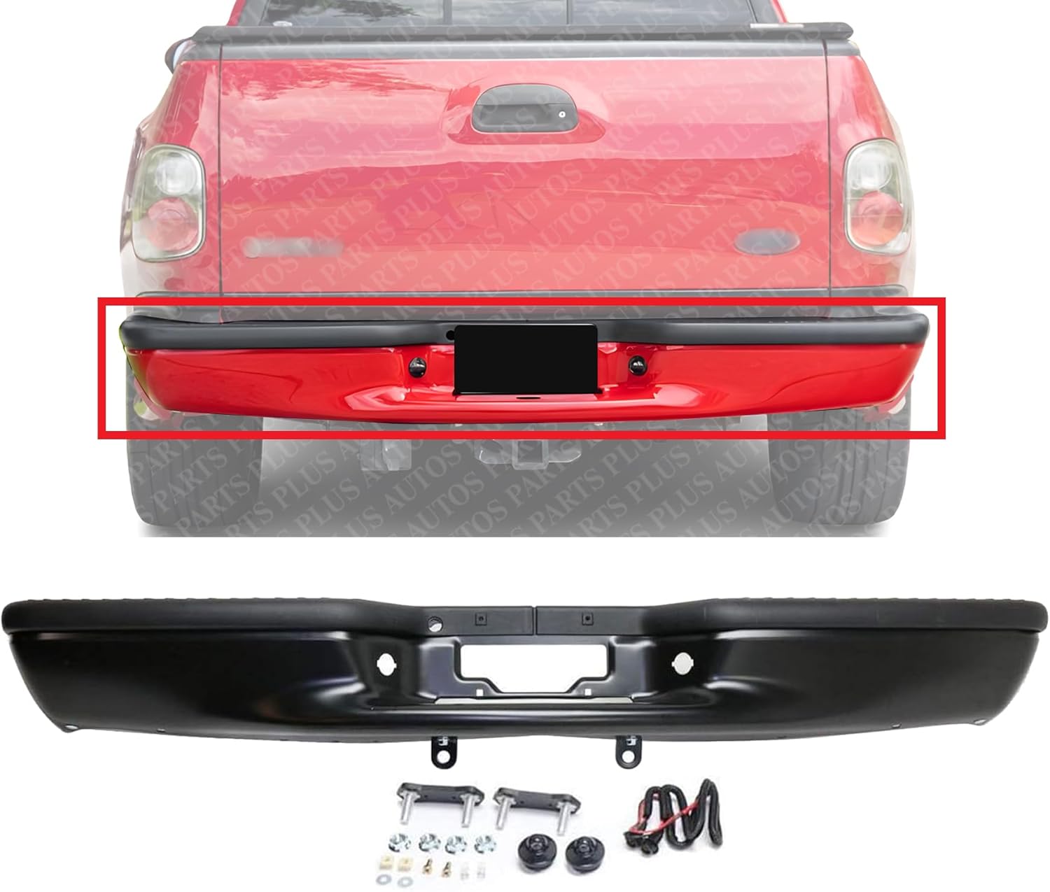 Rear Step Bumper Face Bar Steel With Pads Direct Replacement Compatible With 1997-2003 Ford F-150 FO1103104 YL3Z17906FA-PFM