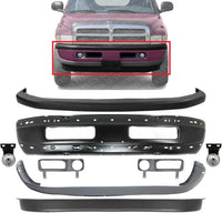 Front Bumper Primed Steel + Upper + Lower Cover + Valance + Fog Light + Bezel Cover Left & Right Side Direct Replacement Compatible with 1994-2001 Dodge Ram 1500/1994-02 Ram 2500 3500