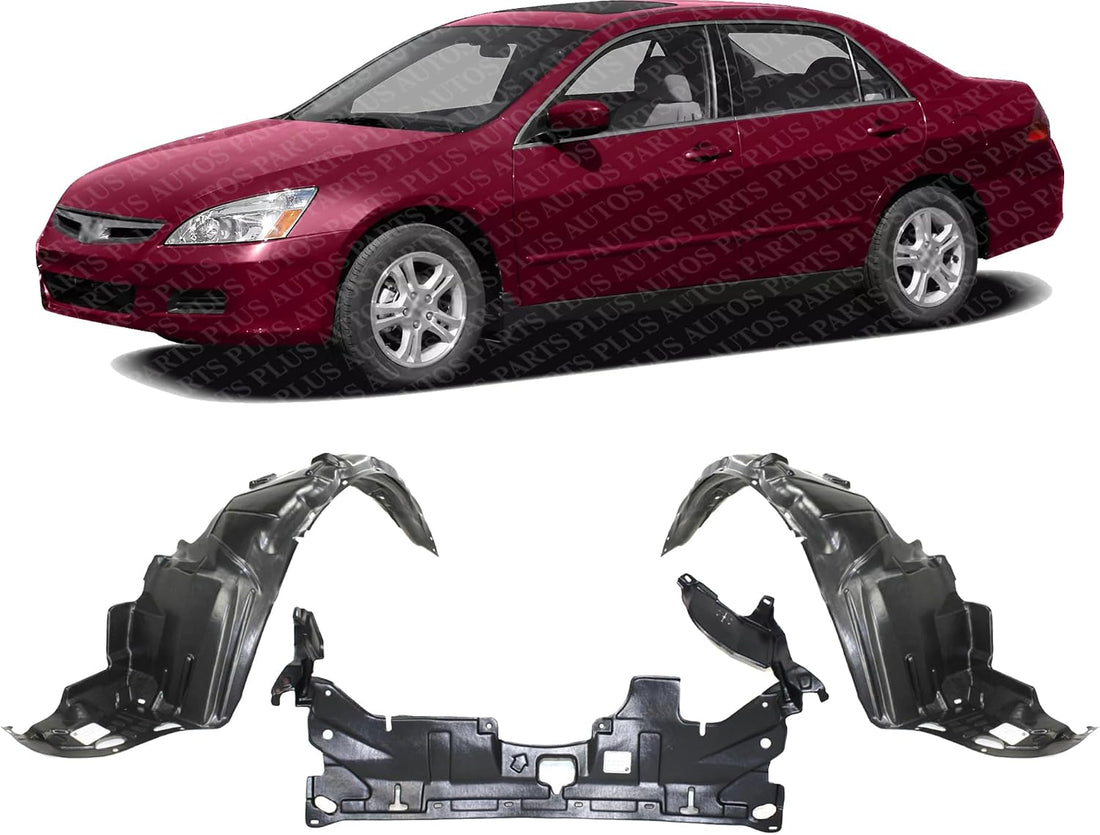 Front Engine Splash Shield Under Cover + Fender Liners Left Driver & Right Passenger Side Direct Replacement Compatible with 2003-2007 Honda Accord HO1228117 HO1248114 HO1249114