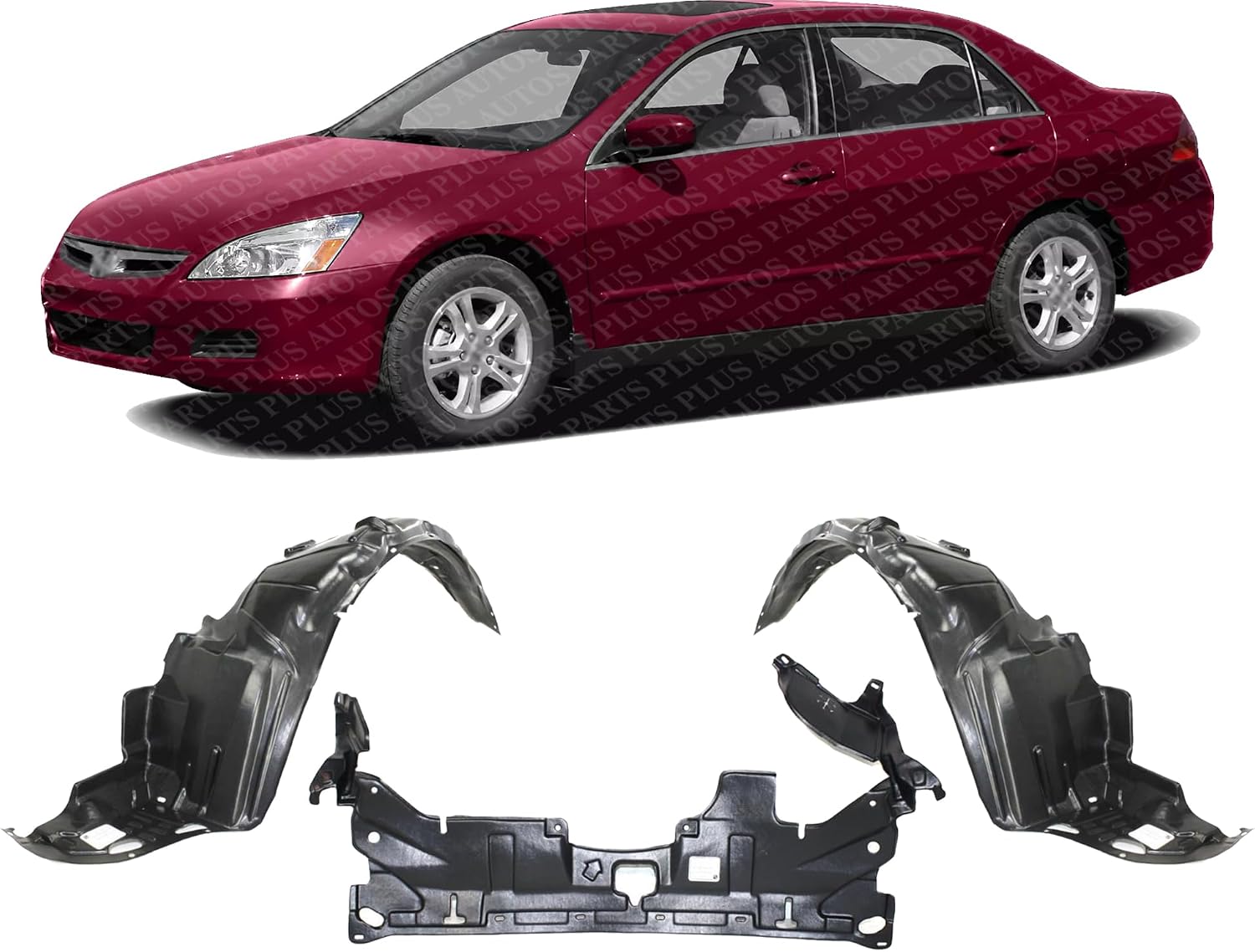 Front Engine Splash Shield Under Cover + Fender Liners Left Driver & Right Passenger Side Direct Replacement Compatible with 2003-2007 Honda Accord HO1228117 HO1248114 HO1249114