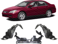 Front Engine Splash Shield Under Cover + Fender Liners Left Driver & Right Passenger Side Direct Replacement Compatible with 2003-2007 Honda Accord HO1228117 HO1248114 HO1249114