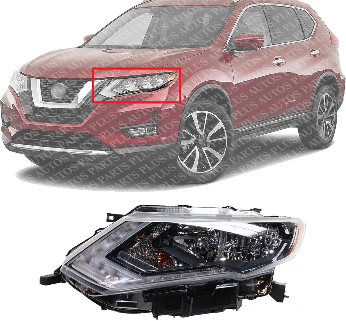 Front Headlight Assembly Halogen Left Driver Side Direct Replacement Compatible With 2017-2020 Nissan Rogue NI2502254 260606FL0A
