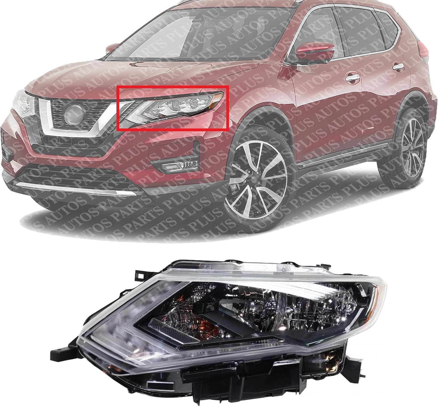 Front Headlight Assembly Halogen Left Driver Side Direct Replacement Compatible With 2017-2020 Nissan Rogue NI2502254 260606FL0A