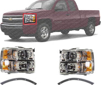 Front Bumper Outer Filler Primed Plastic + Headlight Assembly Left Driver & Right Passenger Side Direct Replacement Compatible With 2007-2013 Chevrolet Silverado 1500 GM2502280