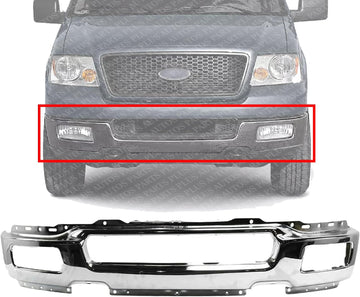 Front Bumper Face Bar Chrome Steel With Fog Light Holes Direct Replacement Compatible With 2004-2006 Ford F-150 FO1002390 4L3Z17757BA