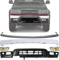 AUTOS PARTS PLUS Front Bumper Chrome + Upper Filler + Lower Valance Primed + Signal Light Right Passenger & Left Driver Side Direct Replacement Compatible With 1999-2002 Toyota 4Runner TO1095182