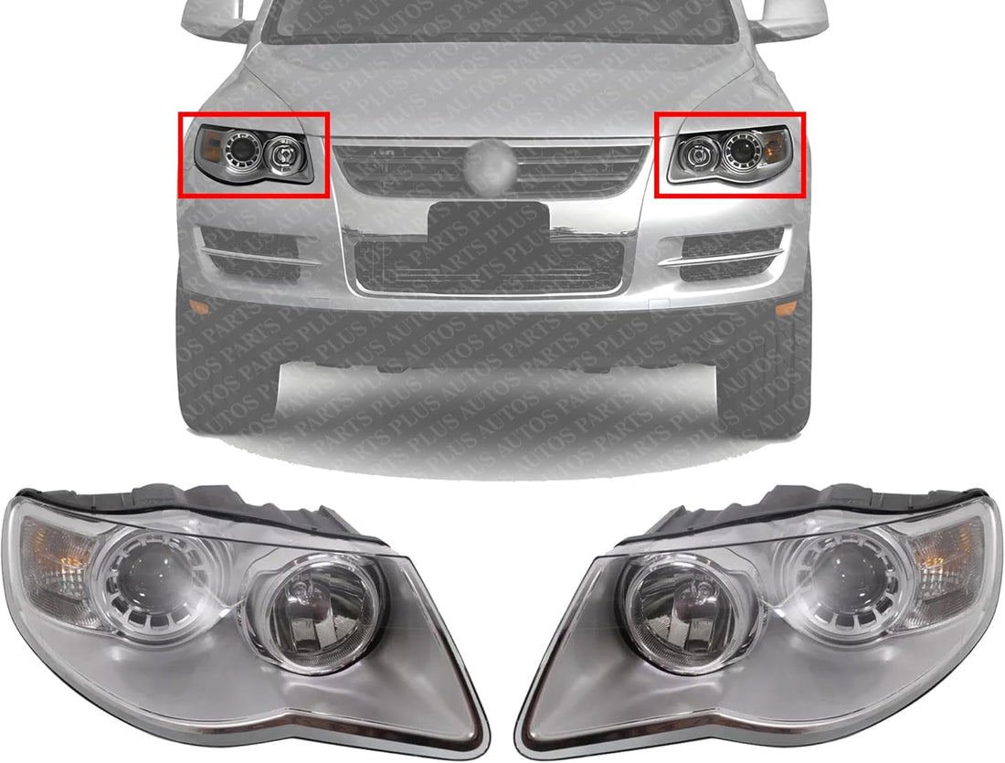 Set Of 2 Front Head Light Assembly Left Driver & Right Passenger Side Direct Replacement Compatible With 2008-2010 Volkswagen Touareg VW2503138 VW2502138 7L6941040B 7L6941039B