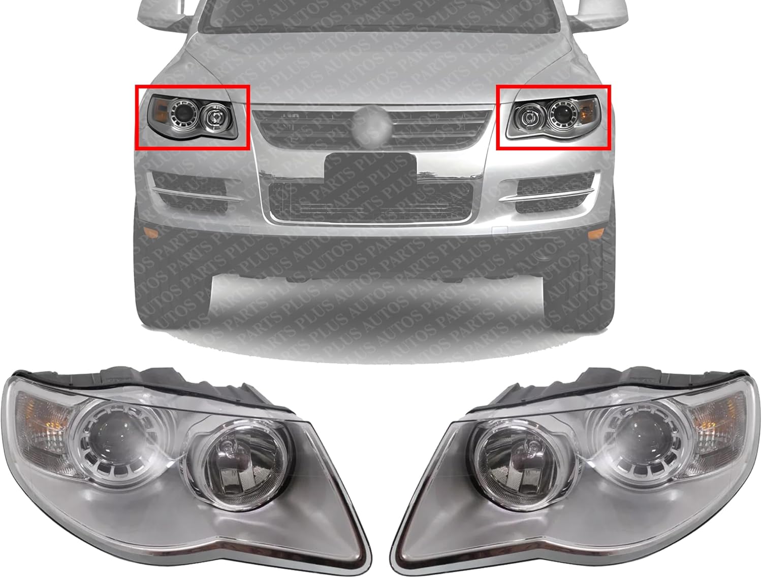 Set Of 2 Front Head Light Assembly Left Driver & Right Passenger Side Direct Replacement Compatible With 2008-2010 Volkswagen Touareg VW2503138 VW2502138 7L6941040B 7L6941039B