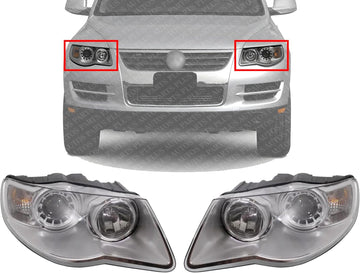 Set Of 2 Front Head Light Assembly Left Driver & Right Passenger Side Direct Replacement Compatible With 2008-2010 Volkswagen Touareg VW2503138 VW2502138 7L6941040B 7L6941039B