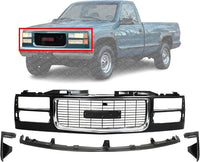 Front Grille Primed Shell With Chrome Insert + Extension + Fillers Left Driver & Right Passenger Side Direct Replacement Compatible With 1994-2000 GMC C/K-Series GM1088153 GM1089153