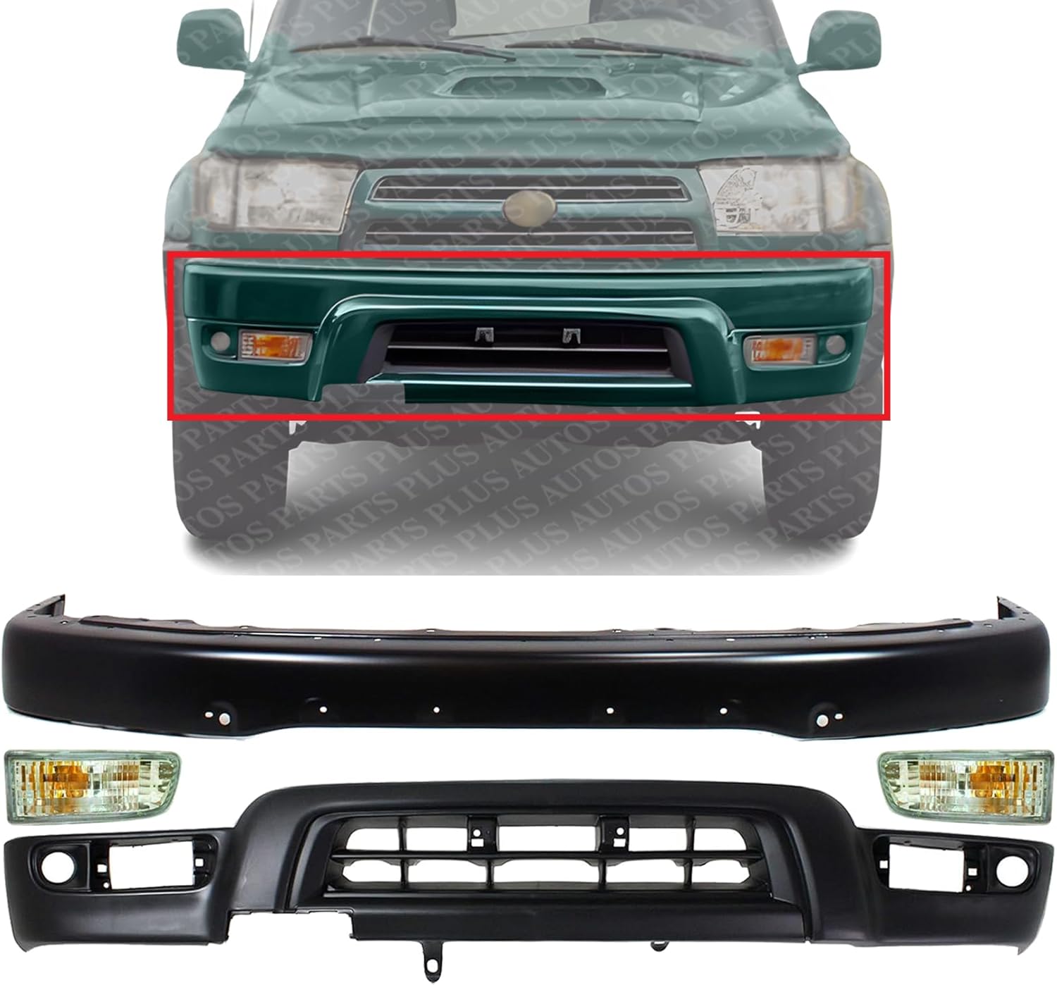 Front Bumper Face Bar Steel + Lower Valance Primed + Signal Light Set Of 2 Left Driver And Right Passenger Side Direct Replacement Compatible With 1999-2002 Toyota 4Runner TO1002166
