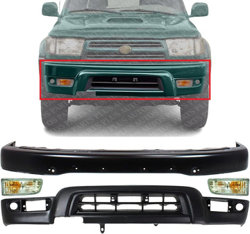 Front Bumper Face Bar Steel + Lower Valance Primed + Signal Light Set Of 2 Left Driver And Right Passenger Side Direct Replacement Compatible With 1999-2002 Toyota 4Runner TO1002166