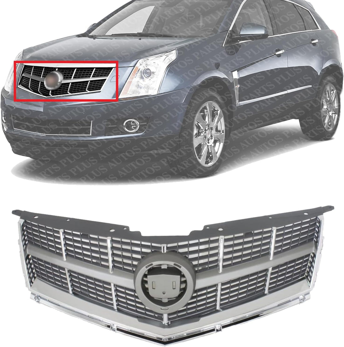 Front Grille Assembly Plastic Gray Shell and Insert Direct Replacement Compatible With 2010-2012 Cadillac SRX GM1200629 25778321
