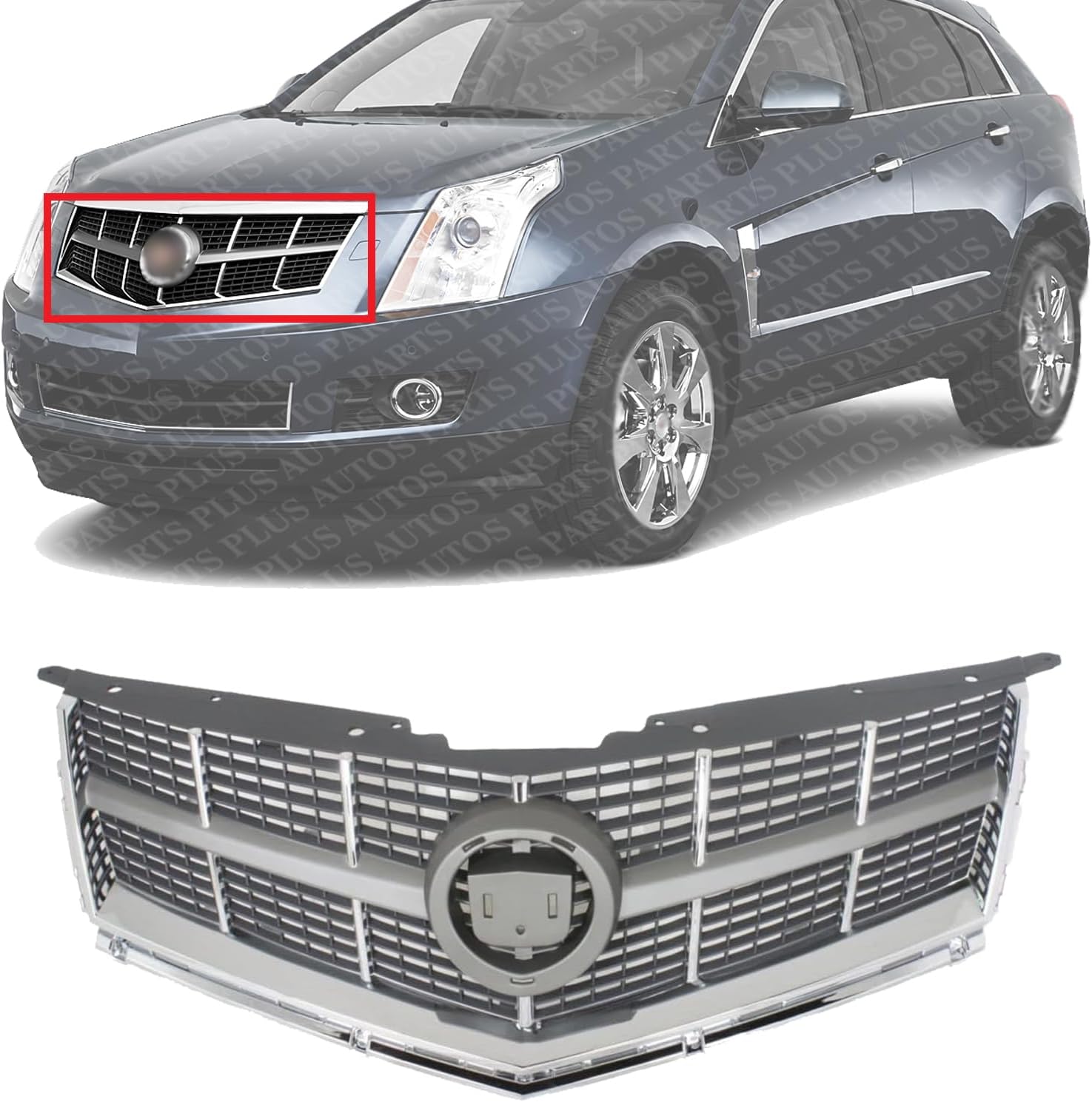 Front Grille Assembly Plastic Gray Shell and Insert Direct Replacement Compatible With 2010-2012 Cadillac SRX GM1200629 25778321