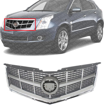Front Grille Assembly Plastic Gray Shell and Insert Direct Replacement Compatible With 2010-2012 Cadillac SRX GM1200629 25778321