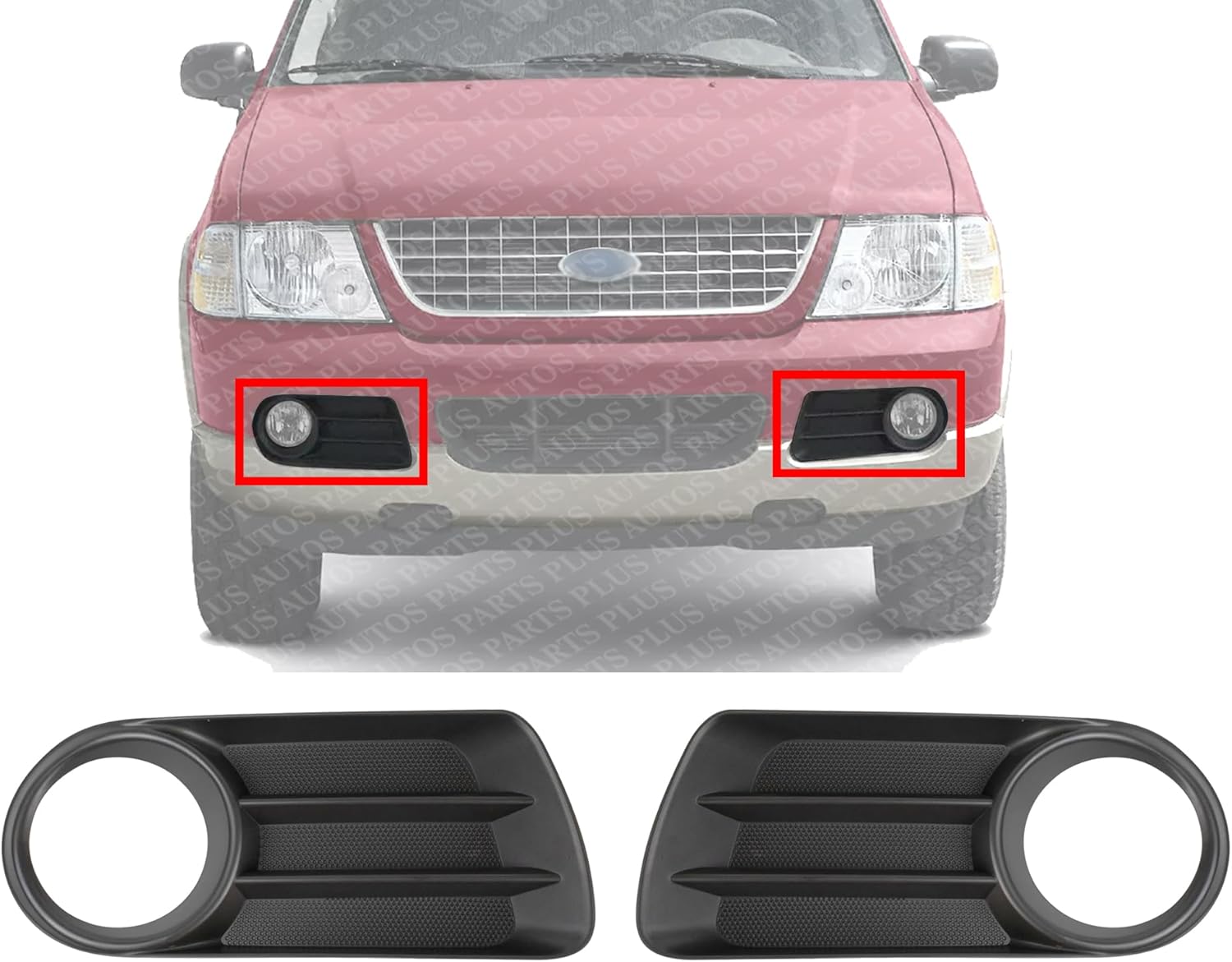 Set of 2 Front Fog Light Molding With Holes Left Driver & Right Passenger Side Direct Replacement Compatible With 2002-2005 Ford Explorer FO1036106 FO1036105 1L2Z17K946BAA
