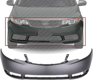 Front Bumper Cover Primed Direct Replacement Compatible With 2010-2013 Kia Forte KI1000145 865111M000