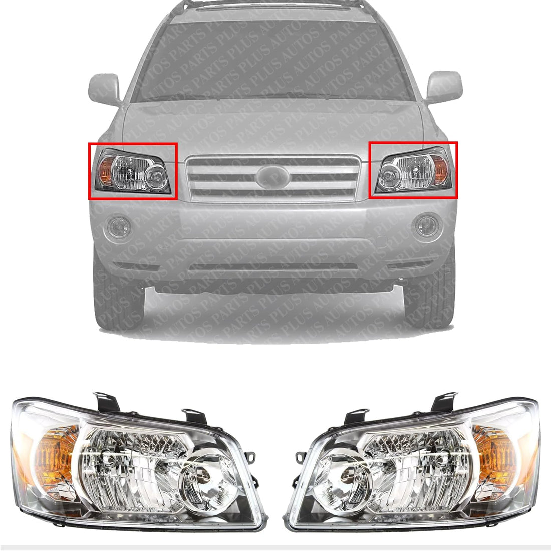 Set Of 2 Front Headlight Assembly Right Passenger & Left Driver Side Direct Replacement Compatible With 2004-2006 Toyota Highlander 8117048280-PFM 8113048280-PFM