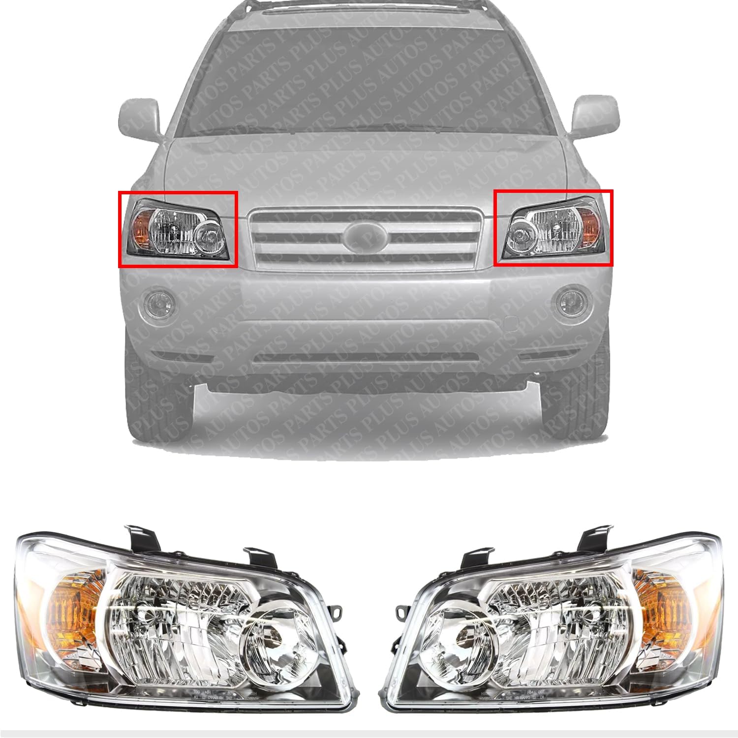 Set Of 2 Front Headlight Assembly Right Passenger & Left Driver Side Direct Replacement Compatible With 2004-2006 Toyota Highlander 8117048280-PFM 8113048280-PFM