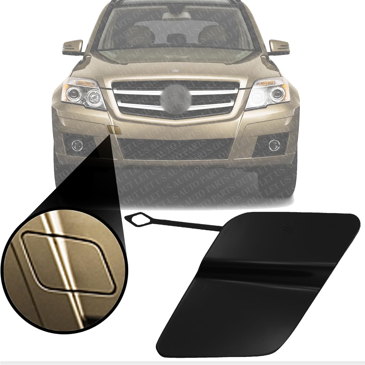 Front Bumper Tow Hook Eye Cover Primed Right Passenger Side Direct Replacement Compatible With 2010-2012 Mercedes Benz GLK350 MB1029114 20488502249999
