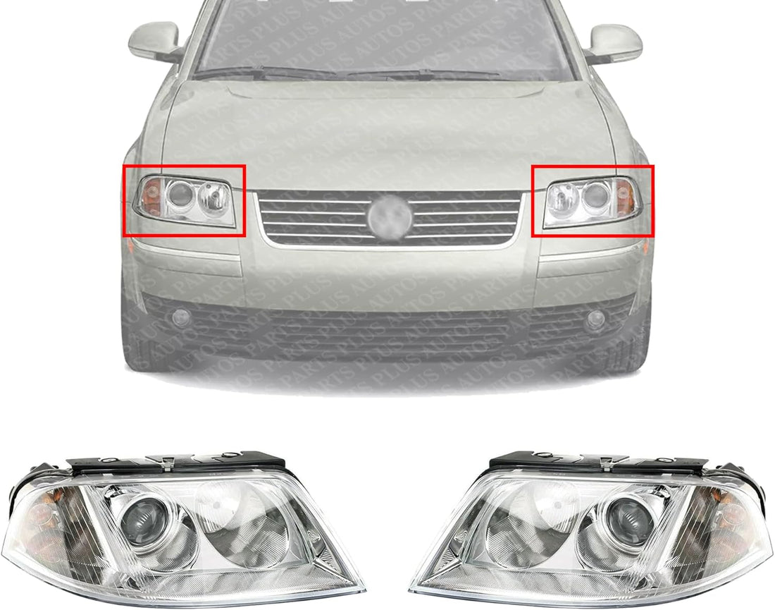 Set Of 2 Front Headlight Assembly Right Passenger & Left Driver Side Direct Replacement Compatible With 2001-2005 Volkswagen Passat VW2503118 VW2502118 3B0941016AQ 3B0941015AQ