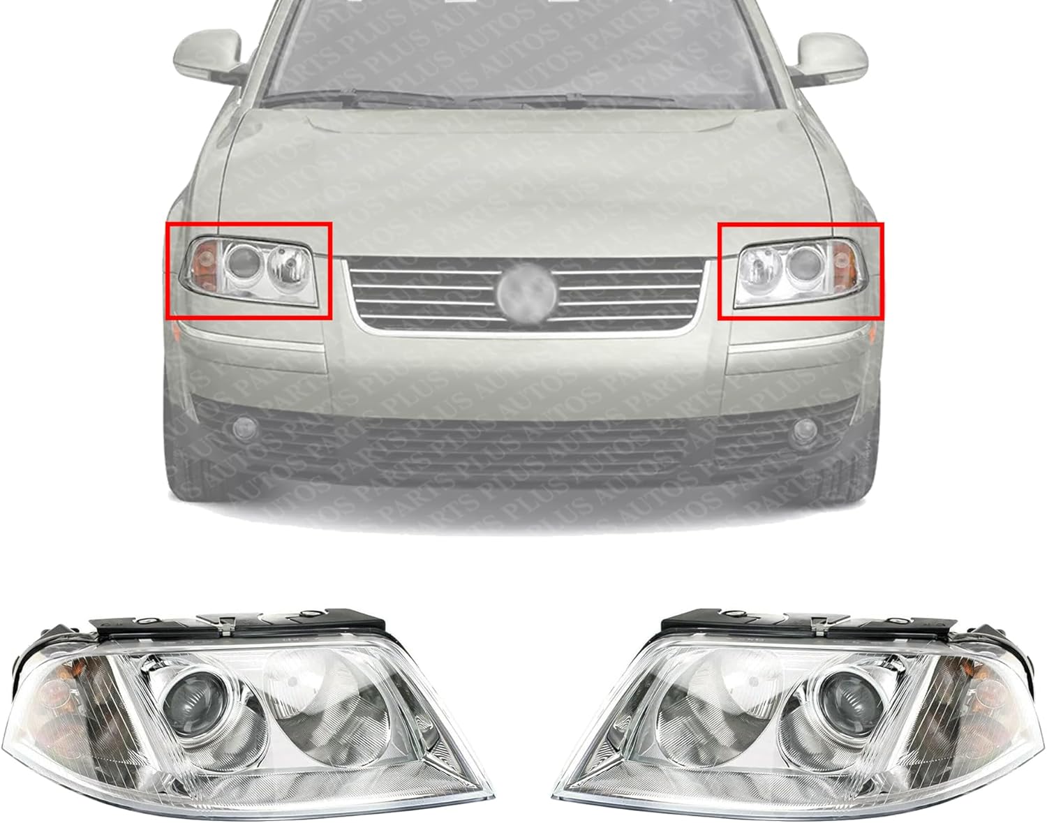 Set Of 2 Front Headlight Assembly Right Passenger & Left Driver Side Direct Replacement Compatible With 2001-2005 Volkswagen Passat VW2503118 VW2502118 3B0941016AQ 3B0941015AQ