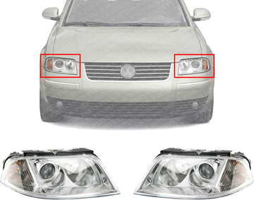 Set Of 2 Front Headlight Assembly Right Passenger & Left Driver Side Direct Replacement Compatible With 2001-2005 Volkswagen Passat VW2503118 VW2502118 3B0941016AQ 3B0941015AQ