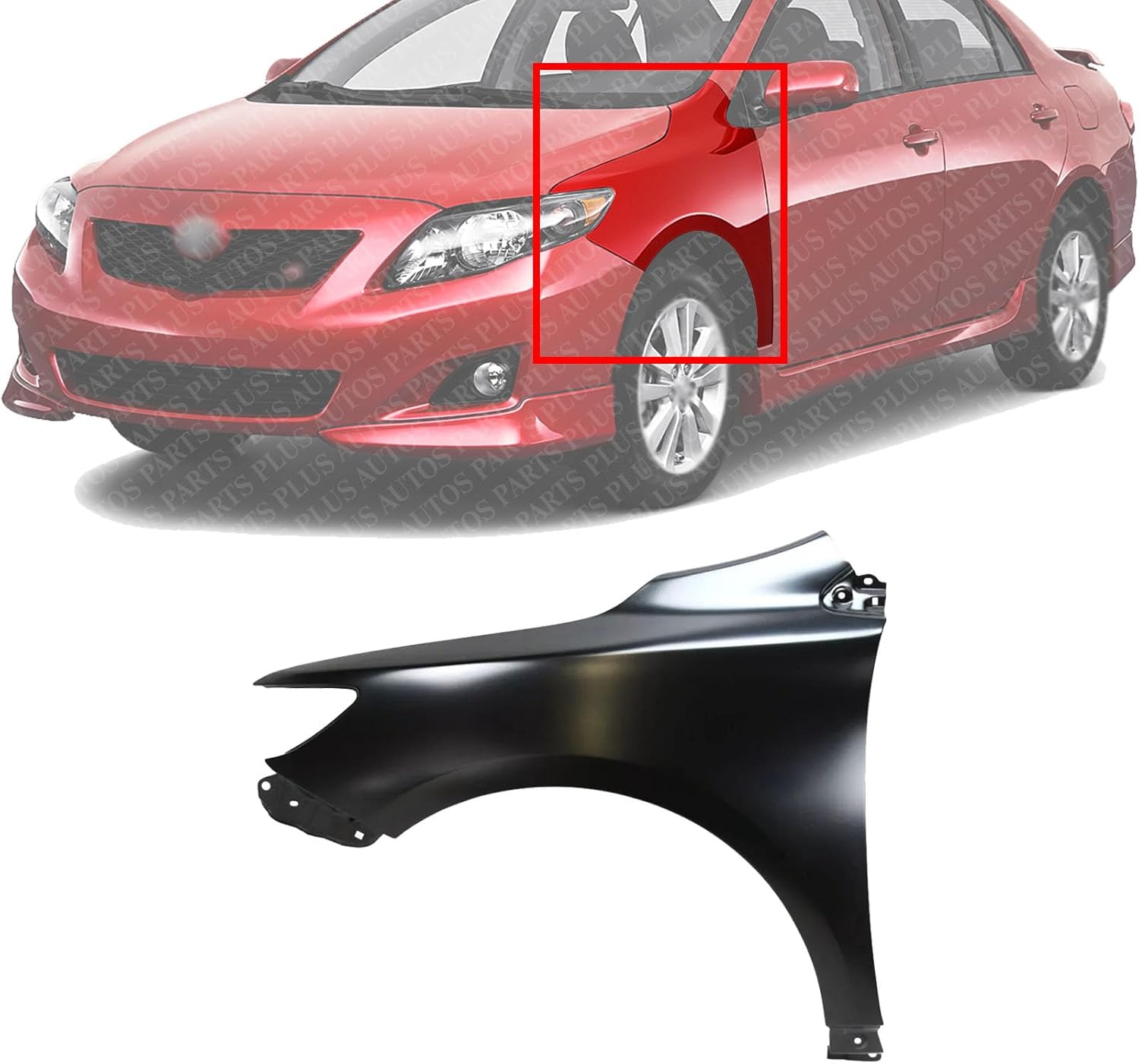AUTOS PARTS PLUS Front Fender Primed Steel Left Driver Side Direct Replacement Compatible With 2009-2013 Toyota Corolla TO1240224 5380212A70