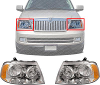 Set Of 2 Front Head Light Assembly Halogen Plastic Left Driver & Right Passenger Side Direct Replacement Compatible With 2003-2006 Lincoln Navigator FO2503209 FO2502209