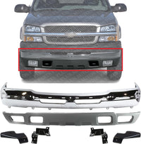 Front Bumper Chrome With Bracket + Lower Valance Air Deflector Textured Gray Direct Replacement Compatible With 2002-2006 Chevrolet Avalanche / 2003-2006 Silverado 1500 2500HD 3500