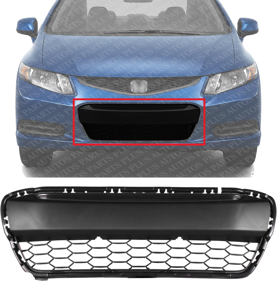 Front Bumper Grille Textured Gray Plastic Direct Replacement Compatible With 2012-2013 Honda Civic HO1036111 71105TS8A01