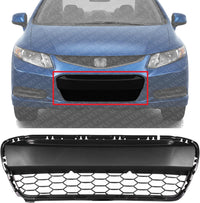 Front Bumper Grille Textured Gray Plastic Direct Replacement Compatible With 2012-2013 Honda Civic HO1036111 71105TS8A01