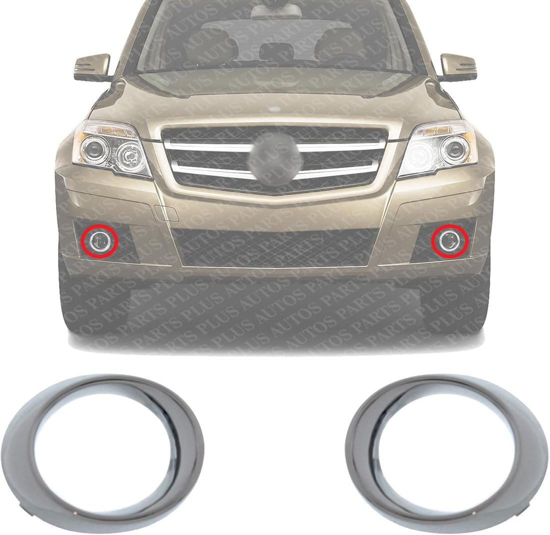 Set Of 2 Front Fog Light Molding Chrome Plastic Left Driver & Right Passenger Side Direct Replacement Compatible With 2010-2012 Mercedes Benz GLK350 MB1039131 MB1038131
