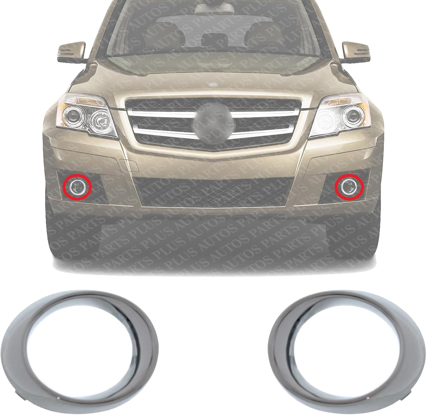 Set Of 2 Front Fog Light Molding Chrome Plastic Left Driver & Right Passenger Side Direct Replacement Compatible With 2010-2012 Mercedes Benz GLK350 MB1039131 MB1038131