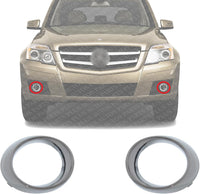 Set Of 2 Front Fog Light Molding Chrome Plastic Left Driver & Right Passenger Side Direct Replacement Compatible With 2010-2012 Mercedes Benz GLK350 MB1039131 MB1038131