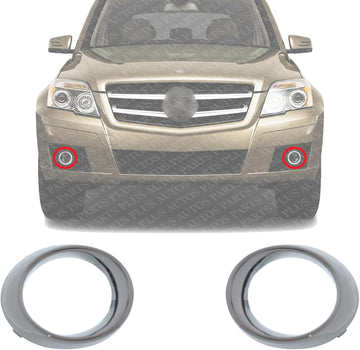 Set Of 2 Front Fog Light Molding Chrome Plastic Left Driver & Right Passenger Side Direct Replacement Compatible With 2010-2012 Mercedes Benz GLK350 MB1039131 MB1038131