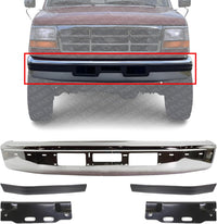 Front Bumper Chrome Steel + Moldings + Arm Mounting Brackets Left Driver & Right Passenger Side Direct Replacement Compatible With Ford F-Series & Bronco 1992-1996 FO1002254
