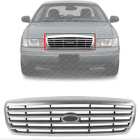 Front Grille Chrome Shell & Insert Plastic Direct Replacement Compatible With 1998-2011 Ford Crown Victoria 6W7Z8200BA-PFM