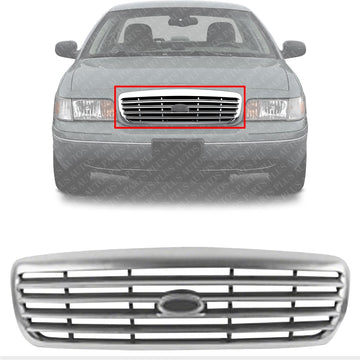 Front Grille Chrome Shell & Insert Plastic Direct Replacement Compatible With 1998-2011 Ford Crown Victoria 6W7Z8200BA-PFM