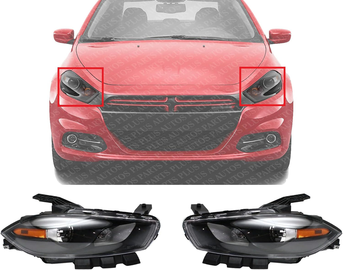 Set Of 2 Front Head Light Lens And Housing Right Passenger & Left Driver Side Direct Replacement Compatible With 2013-2016 Dodge Dart CH2519145 CH2518145 68292808AB 68292809AB