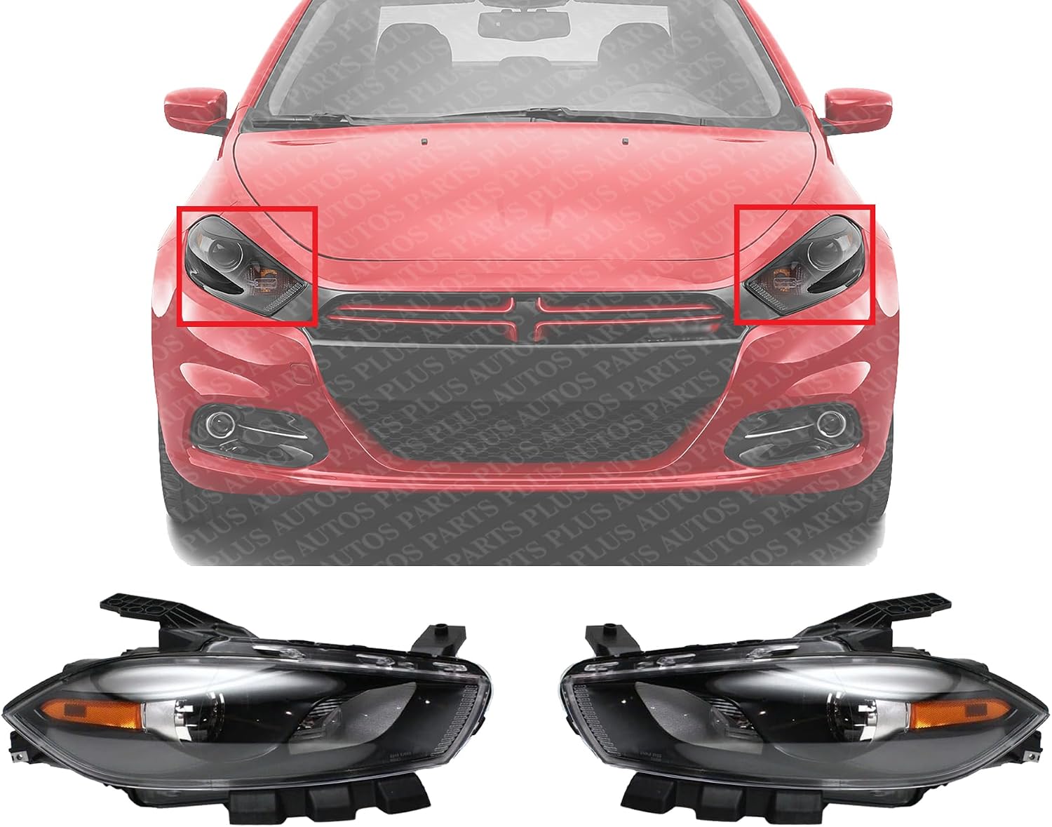 Set Of 2 Front Head Light Lens And Housing Right Passenger & Left Driver Side Direct Replacement Compatible With 2013-2016 Dodge Dart CH2519145 CH2518145 68292808AB 68292809AB