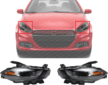 Set Of 2 Front Head Light Lens And Housing Right Passenger & Left Driver Side Direct Replacement Compatible With 2013-2016 Dodge Dart CH2519145 CH2518145 68292808AB 68292809AB
