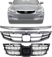 AUTOS PARTS PLUS Front Grille Painted Gray + Mesh Insert Primed + Molding Chrome Direct Replacement Compatible With 2011-2012 Honda Accord HO1200202 HO1223103 HO1210135 71121TE0A11ZA 71124TE0A11