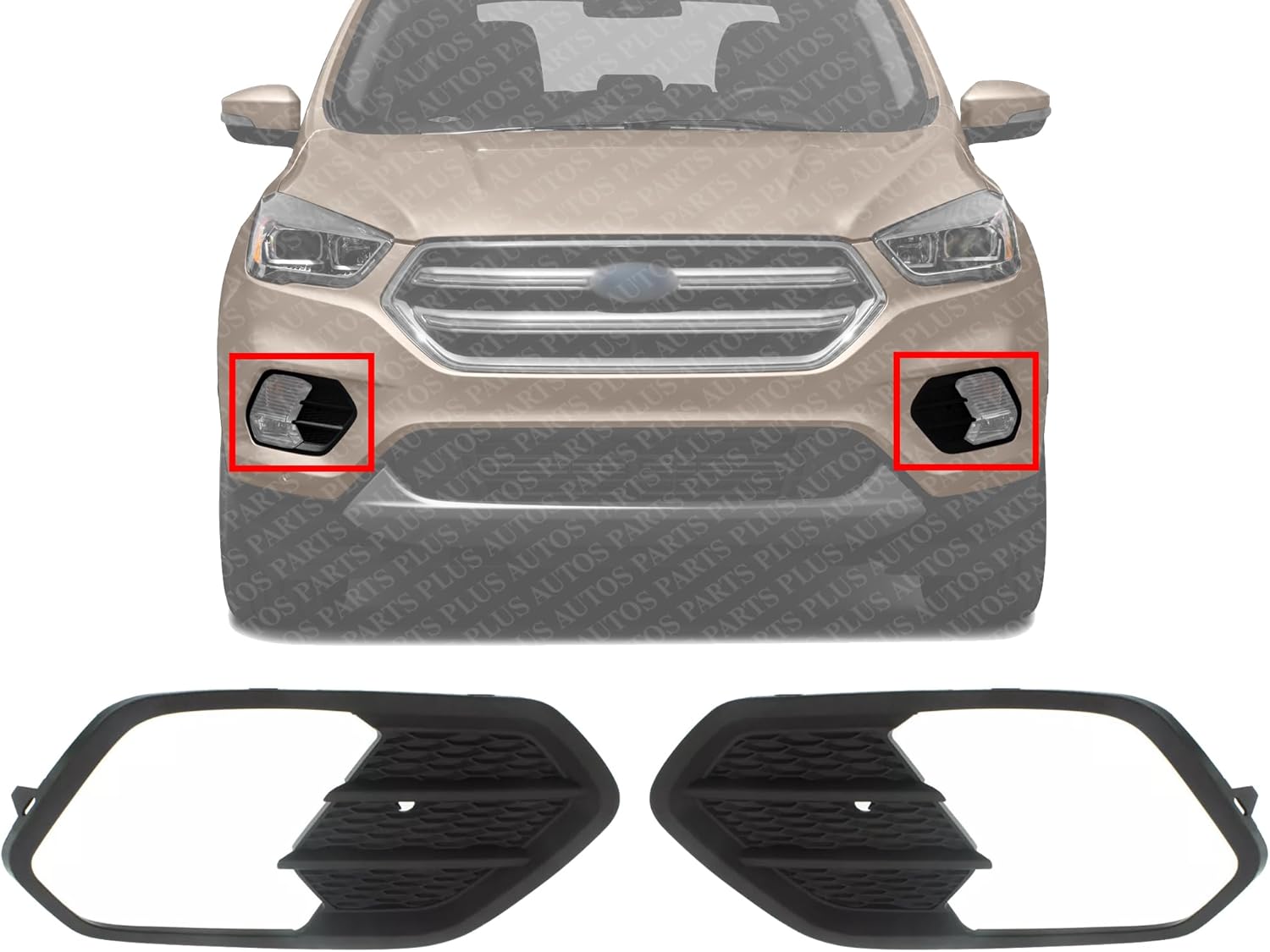 Set Of 2 Front Fog Light Cover Textured Left Driver & Right Passenger Side Direct Replacement Compatible With 2017-2019 Ford Escape FO1039164 FO1038164 GJ5Z17K946AA GJ5Z17K946AB