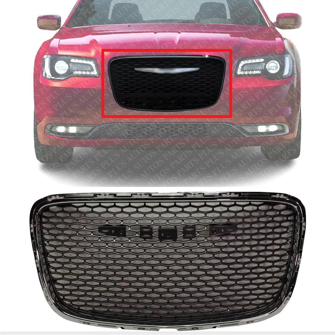 Front Grille Chrome Shell With Painted Silver Gray Insert Direct Replacement Compatible With 2015-2022 Chrysler 300 CH1200394 5SW16LAUAE