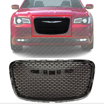 Front Grille Chrome Shell With Painted Silver Gray Insert Direct Replacement Compatible With 2015-2022 Chrysler 300 CH1200394 5SW16LAUAE