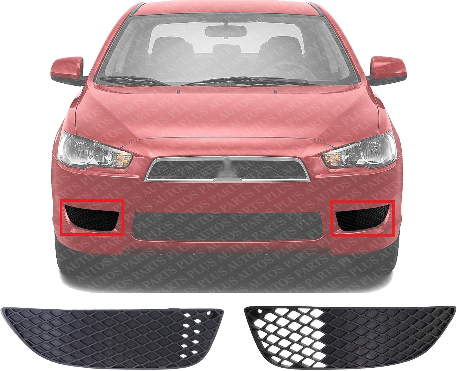 Set Of 2 Front Fog Light Cover Textured Plastic Left Driver & Right Passenger Side Direct Replacement Compatible With 2008-2015 Mitsubishi Lancer MI1039108 MI1038108