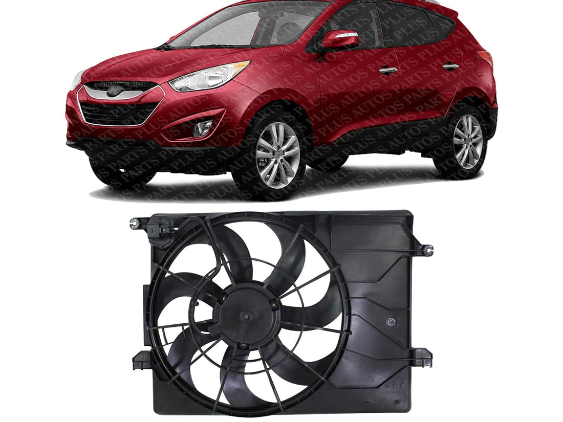 Front Radiator Cooling Fan Assembly Plastic Direct Replacement Compatible with 2010-2013 Hyundai Tucson / 2011-2013 Kia Sportage HY3115137 253802S500